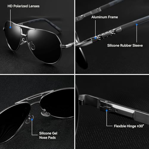 Image of Karsaer Polarized Aviator Sunglasses for Men Stylish 100% UV 400 Protected Metal Frame Style Classic Pilot Women Glasses E1376