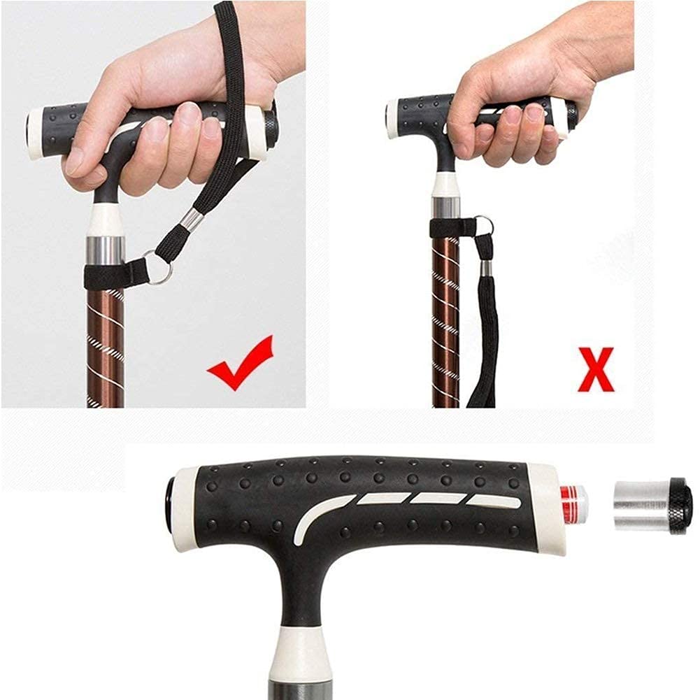 Bastón: Mango ergonómico, Altura Ajustable, Bastones con luz LED para Hombres, Mujeres, Artritis, Personas Mayores, discapacitados, muletas, Carga 200 kg (Negro, 62~96 cm) Keep it in Mind