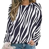 Novastar Sudaderas gráficas para mujer, de manga larga, con estampado de cebra en blanco y negro, sudadera de cuello redondo para mujer, estilo-41, XXL