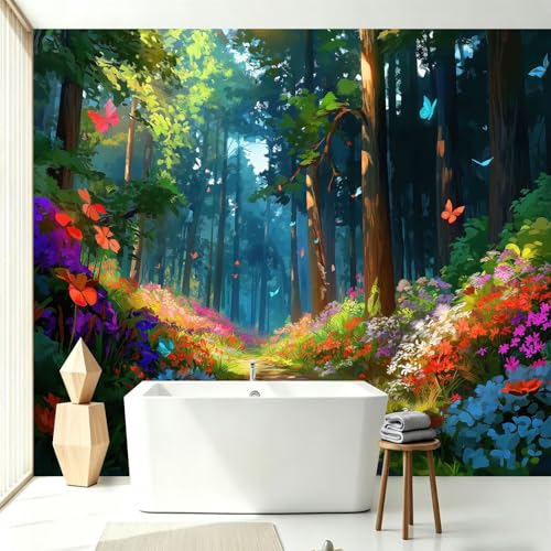 Fresque Murale 3D Forêt et Fleurs Décoration Salon