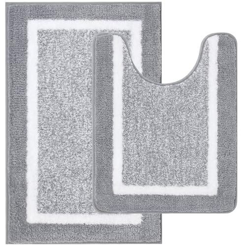 Pauwer Tappeto Bagno Antiscivolo 2 Pezzi, Morbido Microfibra Tappeto Doccia, Pelo Lungo Tappetino Bagno Super Assorbente, Tappetino Doccia Lavabile in Lavatrice, Tappetini per il Bagno, 50x80+50x60cm