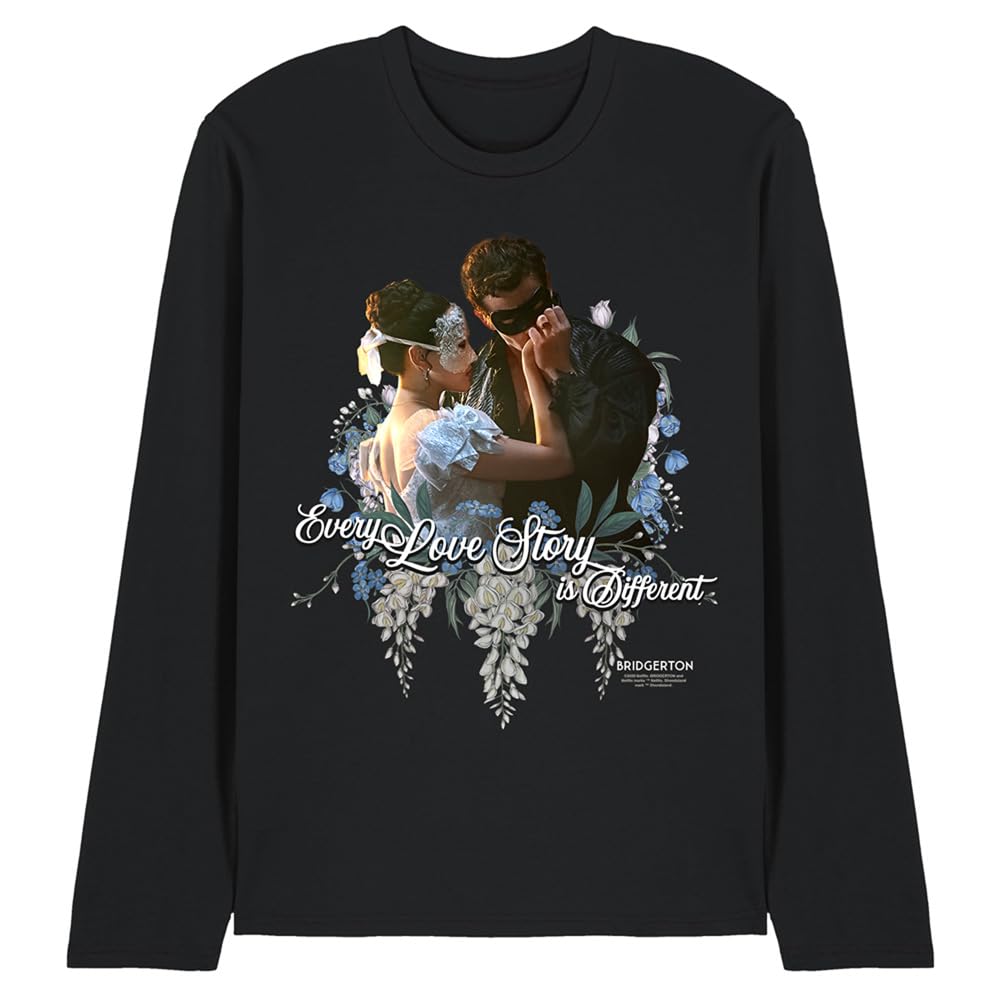 Bridgerton Men's Black Benedict And Sophie Long Sleeve T-Shirt in Size XL, Sports Direct