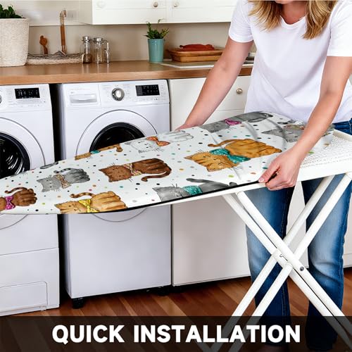 Image of Quick Install Ironing Board Cover 15 inch x 54 inch Ironing Board Cover with Nose Strap Pocket and Elastic Sides Anti-Slip and Heat-Resistant Stylish Home Ironing Board