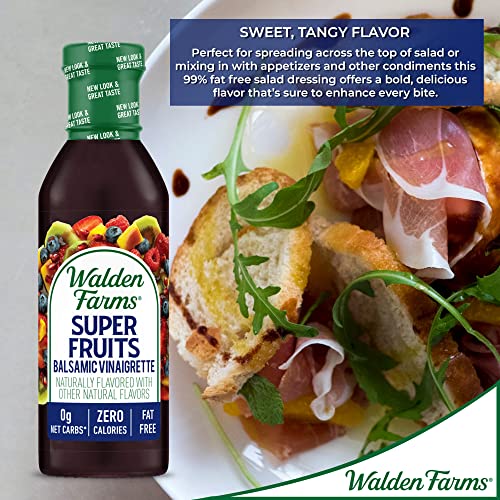Walden Farms Super Fruits Balsamic Vinaigrette Dressing 12 Oz. Bottle - Sweet And Tangy, Vegan, Kosher & Keto Friendly, Dairy Free, 0G Net Carbs - Topping For Traditional Salads, Sandwiches And More #TOP5