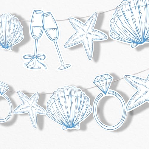 Big Dot of Happiness Last Toast on The Coast Banner Beach Bridal or Bachelorette Party Decor 30 Feet of Cord 15 Double-Sided Seashells Champagne Glasses Wedding Ring Shaped Pieces