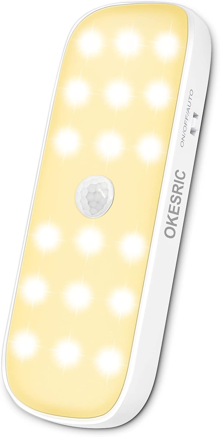 Motion Sensor Night Light, 18 LED Warm White USB Rechargeable Closet Lights, Removable Stick-On Lights with Magnetic Strip & 750 mAh Build-in Battery for Bedroom Toilet Stairs Cabinet Kitchen 1 Pack