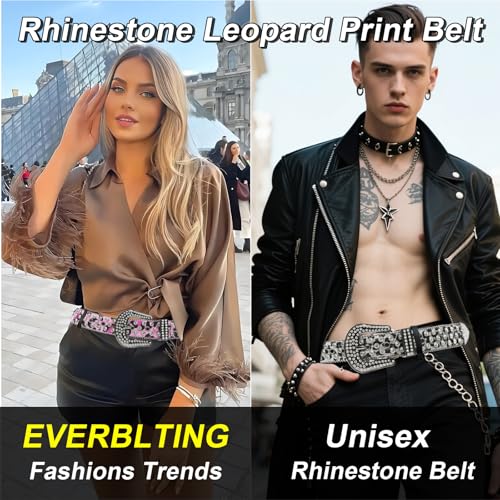 Rhinestone Belt Leopard Print Bling Belts Men Women Leopard Rhinestone Belt Western Cowgirl BB Belts Y2k2