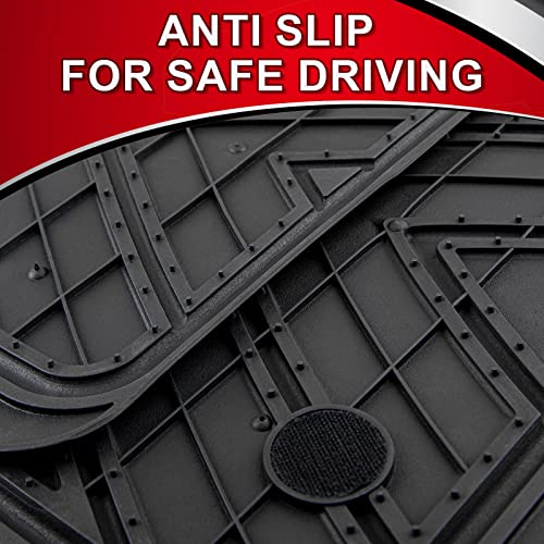 Cartman Black Flexible Rubber Car Floor Mats, All Weather Protection Thick 4-Piece Front & Rear Automotive Floor Mats For Cars, Suvs And Trucks, Universal Trim To Fit #TOP4