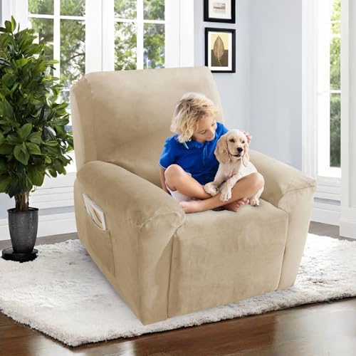 Image of ZNSAYOTX 2026 Velvet Oversized Recliner Cover 3-Piece, Luxury Plush Recliner Chair Covers with Elastic Band & Ties Stay in Place, Stretch Reclining Slipcover for Lazy Boy Soft Washable (Camel)