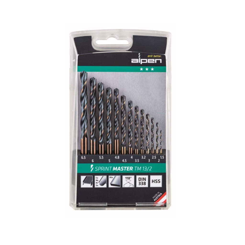 ALPEN Bohrer-Kassetten Set Sprint Master TM 13/2 (13-tlg., Ø 1,50-6,50 mm, universeller Spiralbohrer, hohe Elastizität, Metallbohrer, Bohrsortiment) 0000811101100