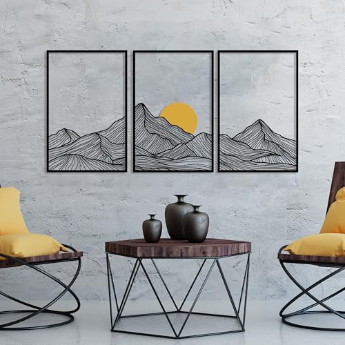 DecoSoul Mountain and Sun Metal Wall Art, Set of 3