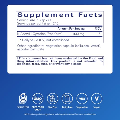 Image of Pure Encapsulations NAC 900 mg - N-Acetyl Cysteine Amino Acid Supplement for Lung & Immune Support, Liver & Antioxidants* - 240 Capsules