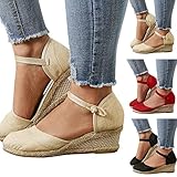 Womenyiaor Closed Toe Sandals Women, Women's Espadrilles Low Wedge Heel Sandals Ankle Strap Espadrille Wedge Sandals Dressy Casual Summer Comfortable Platform Wedge Shoes (b-Beige, 7)