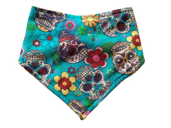 Sugar skulls dribble bib, turquoise Day of the dead baby gift, skull baby bib