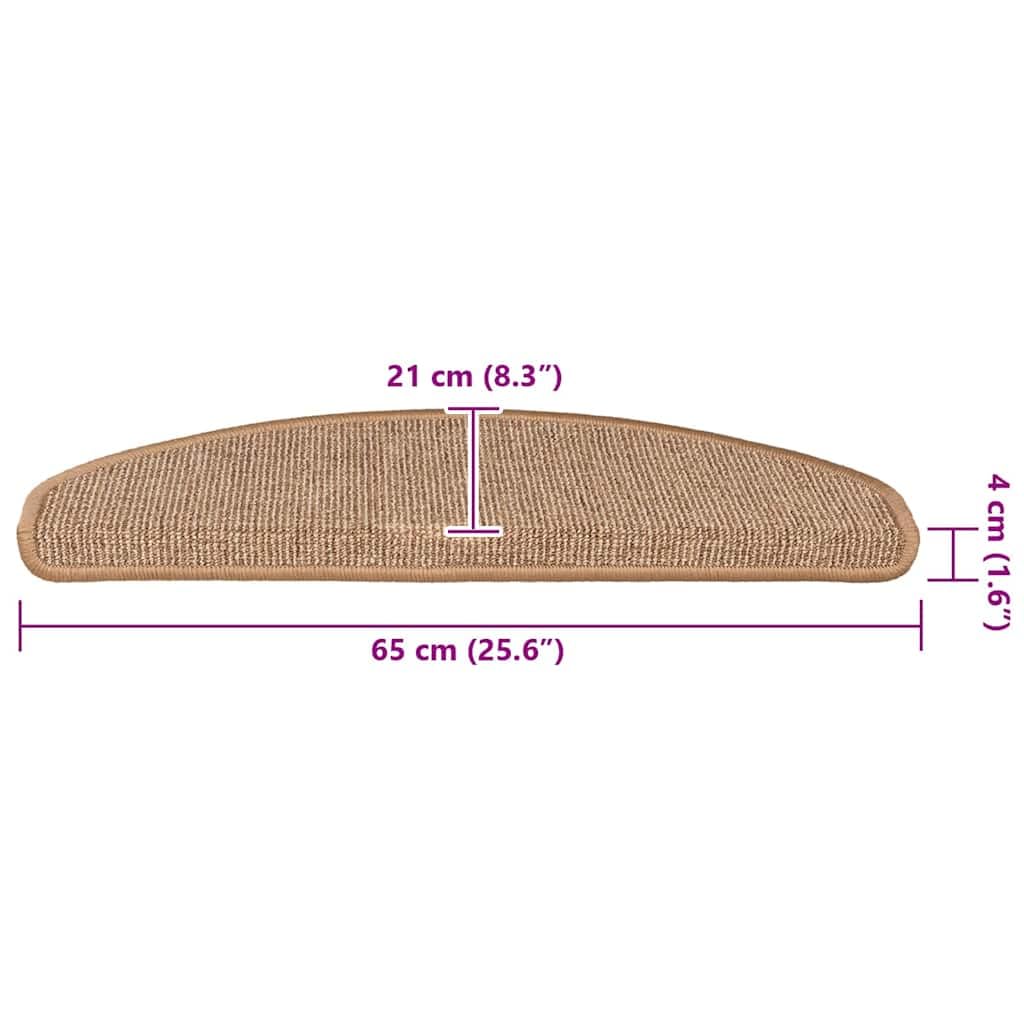 Tapis d'Escalier 15 Pièces 65x21x4 cm Brun Clair Antidérapant PP