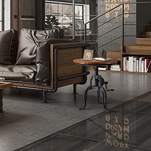 Topower Industrial Retro Side Table End Table Antique Mechanic Diy Crank Height Ajustable Cast Iron Three-Legged Accent End Table Farmhouse Accent End Table #TOP7
