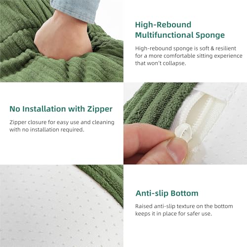 DWVO Upholstered Floor Sofa, Memory Foam Lazy Floor Sofa Couch, Large Soft Corduroy Beanbags Chair with Washable Cover for Living Room Apartment Dorm Office, Green