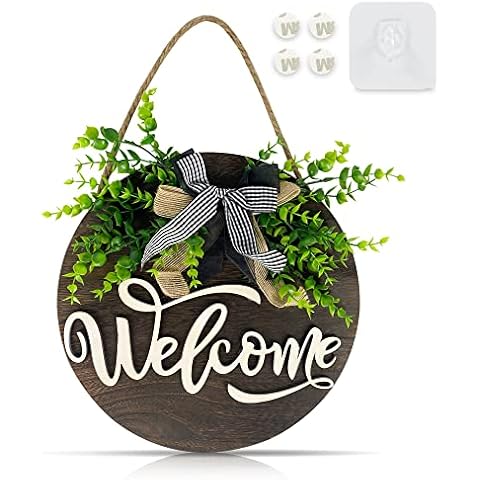 Voxkin Japanese Kiki Wood Welcome Home Sign - Charming Outdoor Round Wooden Sign, 12" in Diameter, Easy Installation, Ideal Housewarming Gift - Comes with 3M Wall Hook Hanger Stickers Cover