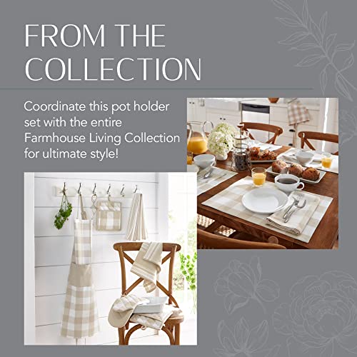 Elrene Home Fashions Farmhouse Living Buffalo Check Pot Holder Pair, 8"X9", Tan/White 2 #TOP5
