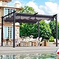BETISEF 10'x12' Outdoor Pergola with Retractable Canopy, Patio Metal Heavy-Duty Gazebo Shelter for Backyard, Deck, Garden