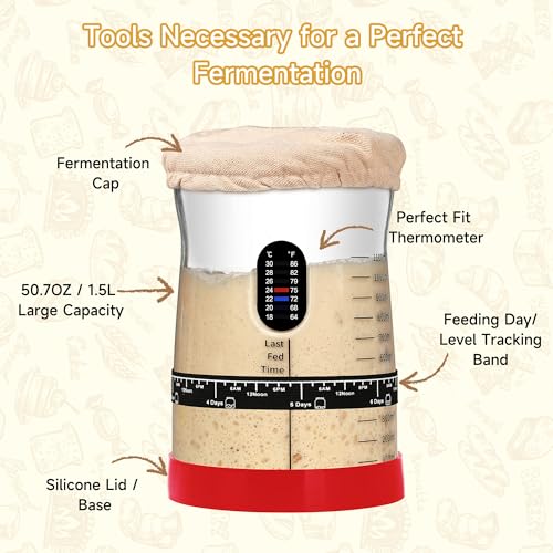 Image of Coco Bird Pro Sourdough Starter Kit- 50oz Large Capacity Sourdough Starter Jar, 17 Flavorful Fermentation Recipes, Sourdough Bread Baking Supplies for Making Delicious Sourdough Breads(Red, 2Set)