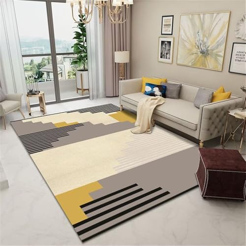 Tapis de sol gris rayé jaune 80x150cm au design moderne - 2