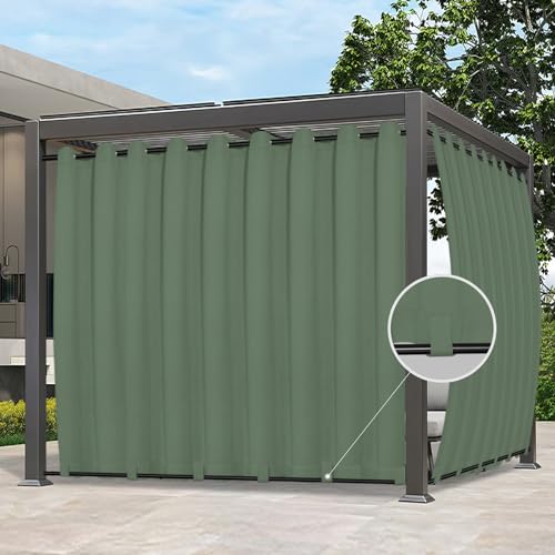 Image of Easy-Going Outdoor Curtains for Patio 1 Panel, 150x108 inch, Sage Green | Waterproof, Windproof, Weatherproof Privacy Outdoor Curtains for Cabanas Porches and Pergolas, Grommet Top and Tab Bottom