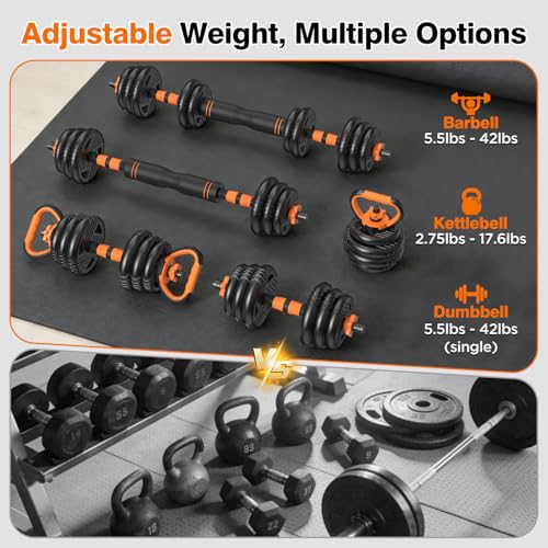 Image of 33 /44 /66 /88lbs Adjustable Dumbbell Set with Connector for Home Gym Workout | 5 in 1 Free Weights Dumbbells Set, Weights Set Used as Barbell, Kettlebells, Push up Stand, Weight Plate