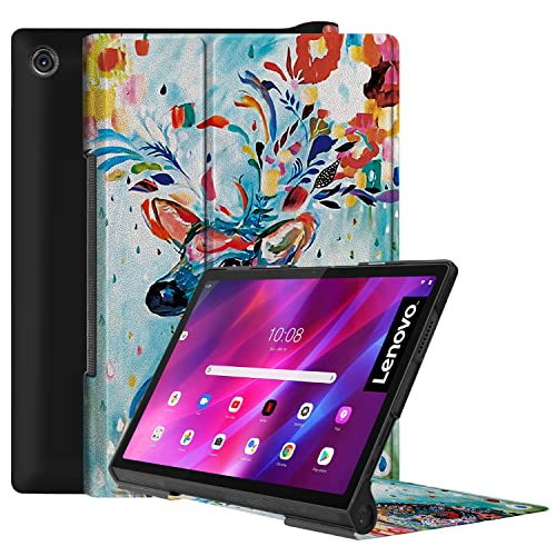 Swook PU Leather Flip case Cover with Auto Wake & Sleep for Lenovo Yoga Tab 11 (YT-J706F) 11 inch Tablet (Painting Deer)