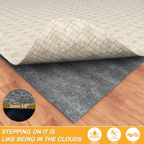 Image of Non Slip Felt Rubber Rug Pad, Thick Felt Rug Pads for Hardwood Floors, Under Area Rugs Protective Cushion Pads for Carpet, Felt and Rubber Underpad for Home Place Surface Safe (Grey, 8' x 10')