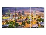 TUMOVO Wall Art for Living Room Night Downtown Cityscape Wall Paintings Tulsa, Oklahoma Skyline Home Decor 3 Panel Modern Artwork Framed Ready to Hang Posters and Prints (48''W x 24''H)