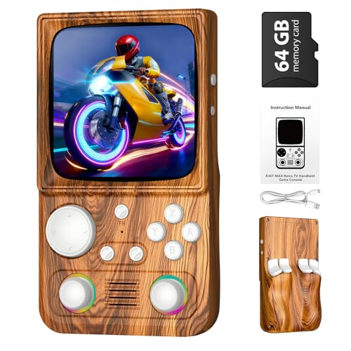Image of R36TMAX Retro Gaming Console Handheld - 4.0 inch IPS Screen,64GB Retro Handheld Game Console, 5G WiFi Online Play,RGB Joystick,4000mAh Portable Retro Game Console -Wood Grain Brown
