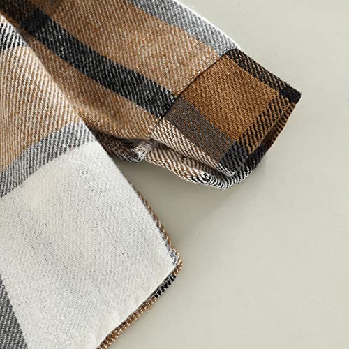 Amiblvowa Little Kids Toddler Baby Boy Girl Shirt Jacket Plaid Long Sleeve Button Down Fall Flannel Shacket Coat Tops (Khaki Plaid, 2-3 Years) #TOP5