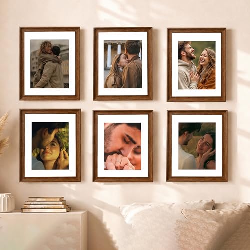 Image of Art Street Wooden Photo Frame for living room, Aesthetic Cave Design Photo Frames for Photograph, Art Work, Certificates Set of 6 (11x14 Inch, Brown)