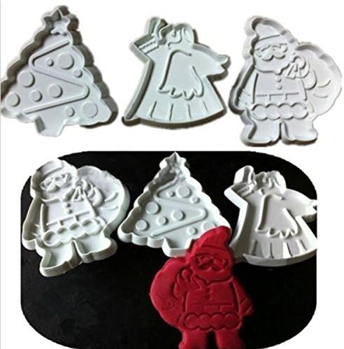 Buyusee 3Pcs Cake Sugarcraft Christmas Tree Fondant Cookie Plunger Cutter Mold Mould