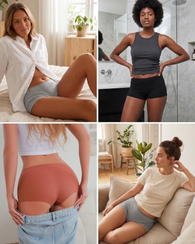 Image of Cotton Boyshort Underwear for Women Boxer Briefs Lady Boy Short Panties | 6 Pack,Full Coverage,Plus Size,Girls Panties,Under Dress,Breathable,Cute,Stretch,Stay in Place,Multiple Colors,Machine Wash