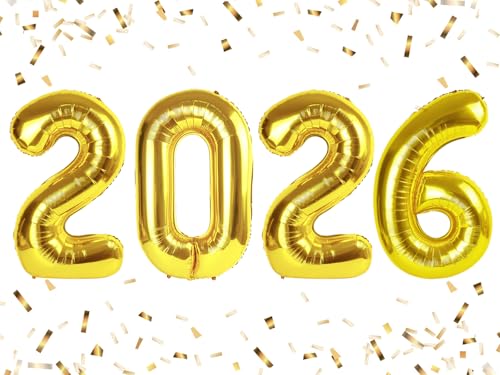 Image of 2026 Balloon 40 inch Gold Number Balloons for 2026 Party Decorations | Saturated Color, Large 40 in, With Straw & Hanging Hole, For Graduation Season, Thanksgiving, Anniversary, Christmas