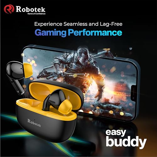 Image of Robotek EasyBuddy True Wireless Earbuds | 32 Hours Playtime, Water Resistant | Silicon mic for Crystal Clear Calling | Lightweight & Durable Design (Black)