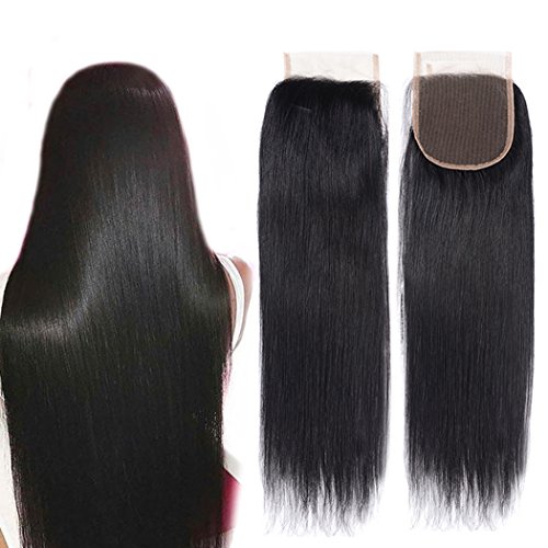 8A Brazlian Straight Human Hair Lace Closure 18 inch Free Part Straight Closure Lli Queen Hair 4x4 Size Lace Closure Straight Brazilian Hair Closure 1B# Color