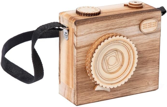 Cámara de madera vintage - Caja de música en forma - Hecho a mano, adorno único para decoración del hogar (Vintage)