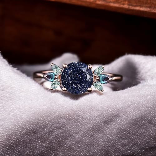 Elegant Galaxy Healing Oval Blue Sandstone Engagement Ring Moss Agate Wedding Ring Vintage 14k Rose Gold June Birthstone Alexandrite Jewleyr By Luxegemsjewel4