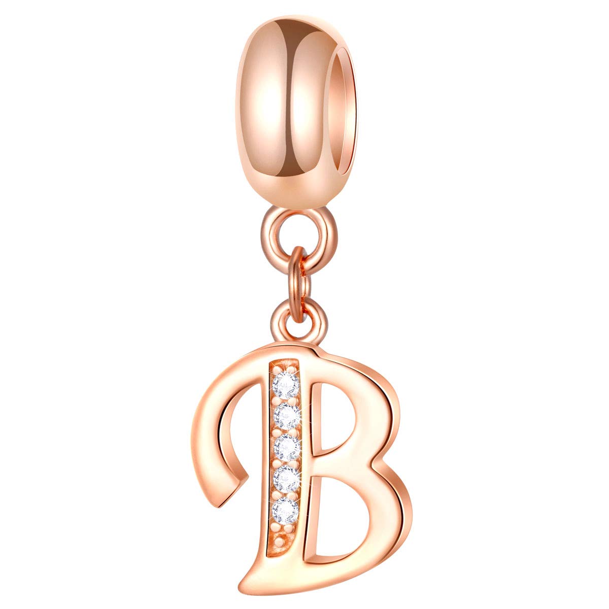 EMOSTAR Letter Charms Initial A-Z Alphabet Beads, Rose Gold 925 Sterling Silver Dangle CZ Birthstone Pendant, Gifts for European Charm Bracelet/