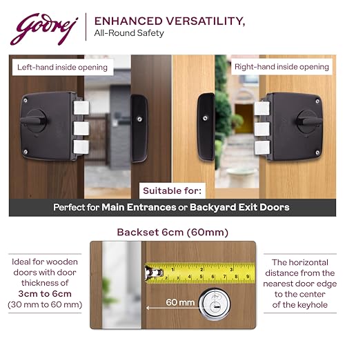 Image of Godrej Tribolt Compact 1CK DB | Triple Bolt Lock for Main Doors | 21mm Deadbolt | 60mm Backset | 3 Reversible Keys | Puller Ring Anti-Lockout | Textured Brown Finish | 5 Year Warranty