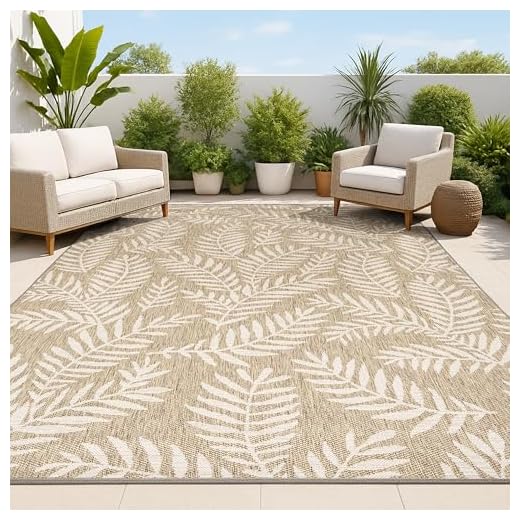 JONATHAN Y SMB119A-3 Nevis Palm Frond Indoor Outdoor Area-Rug Coastal Floral Easy-Cleaning Bedroom Kitchen Backyard Patio Non Shedding, 3 X 5, Brown/Beige