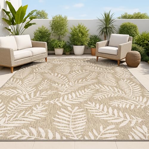 JONATHAN Y Palm Frond Indoor Outdoor Area Rug 8X10 Brown/Beige, Nevis for Backyard, Patio, Porch, Easy-Cleaning, High Traffic, Pet-Friendly, Non-Shedding (SMB119A-8)