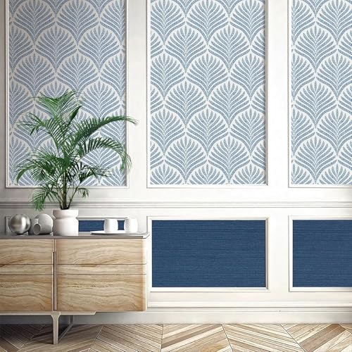 Image of Veki Luxury Floral & Botanical Geometric Wallpaper Mural - Waterproof, Moisture-Proof, Self-Adhesive PVC Wall Sticker for Home & Hotel Decoration (45cm x 300cm) (Blue Leaf)