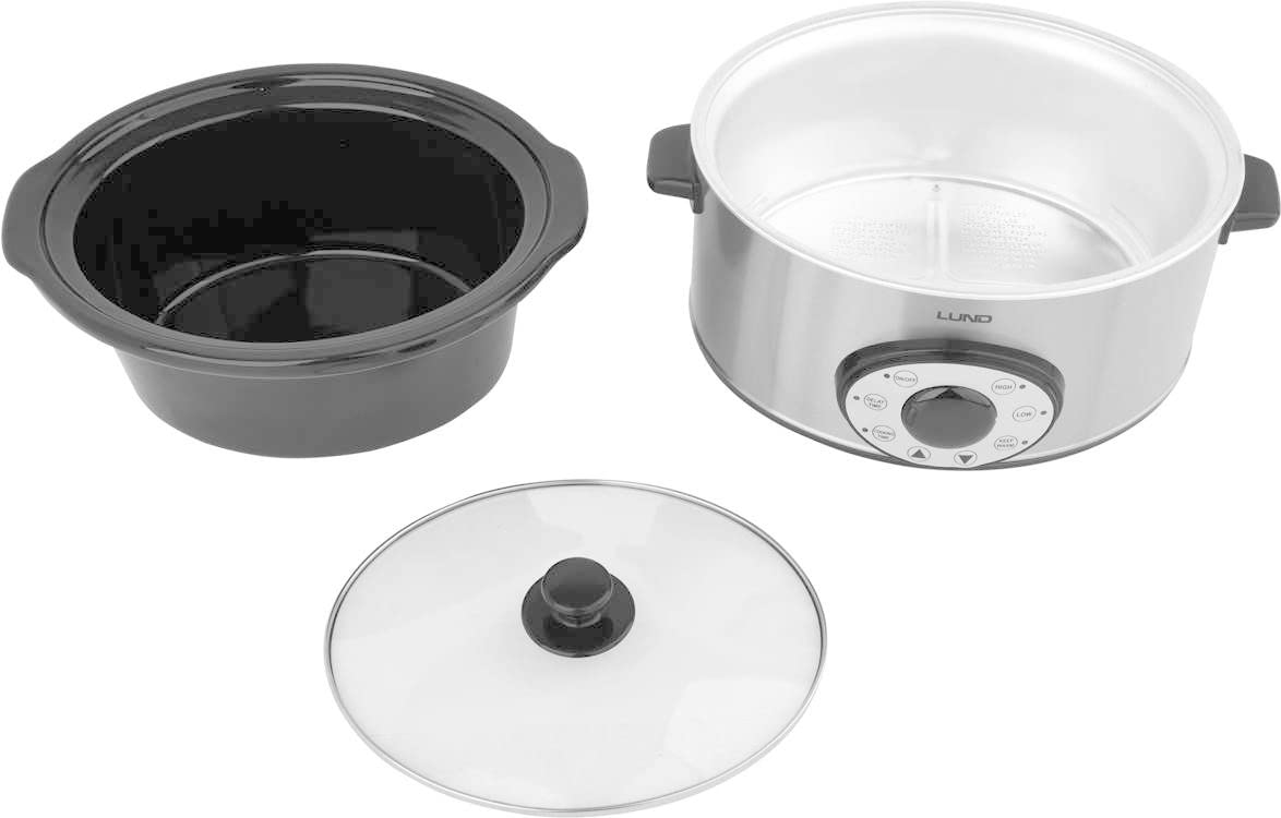 Langsamgar 280W 4,5L mit Timer, Elektrischer Slow Cooker, Digitales Kontrollfeld, Warmhaltefunktion, Schüssel abnehmbar, Rostfreier Stahl, Vielseitiges Schmoren und Garen