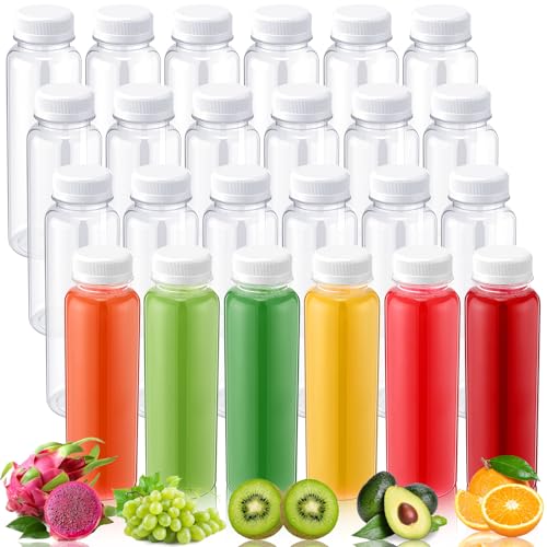 Thenshop 50 Packs 10 oz Clear Plastic Juice Bottles with Caps BPA Free Juicing Containers Bulk Reusable Drinks Holder with Leak Resistant Lids for Tea, Water, Milk, and Smoothies