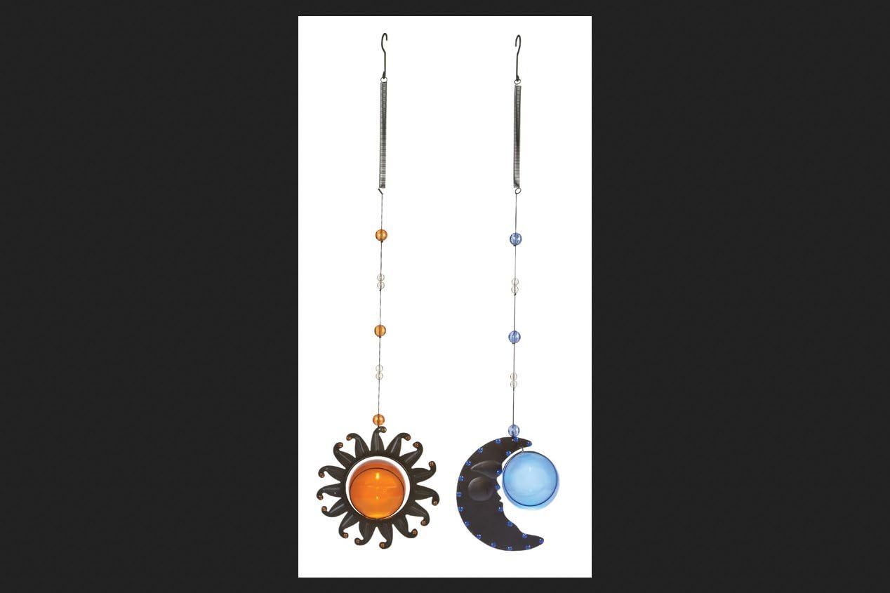 Garden Meadow Solar Slinky Sun And Moon Sun Blue, Orange Metal