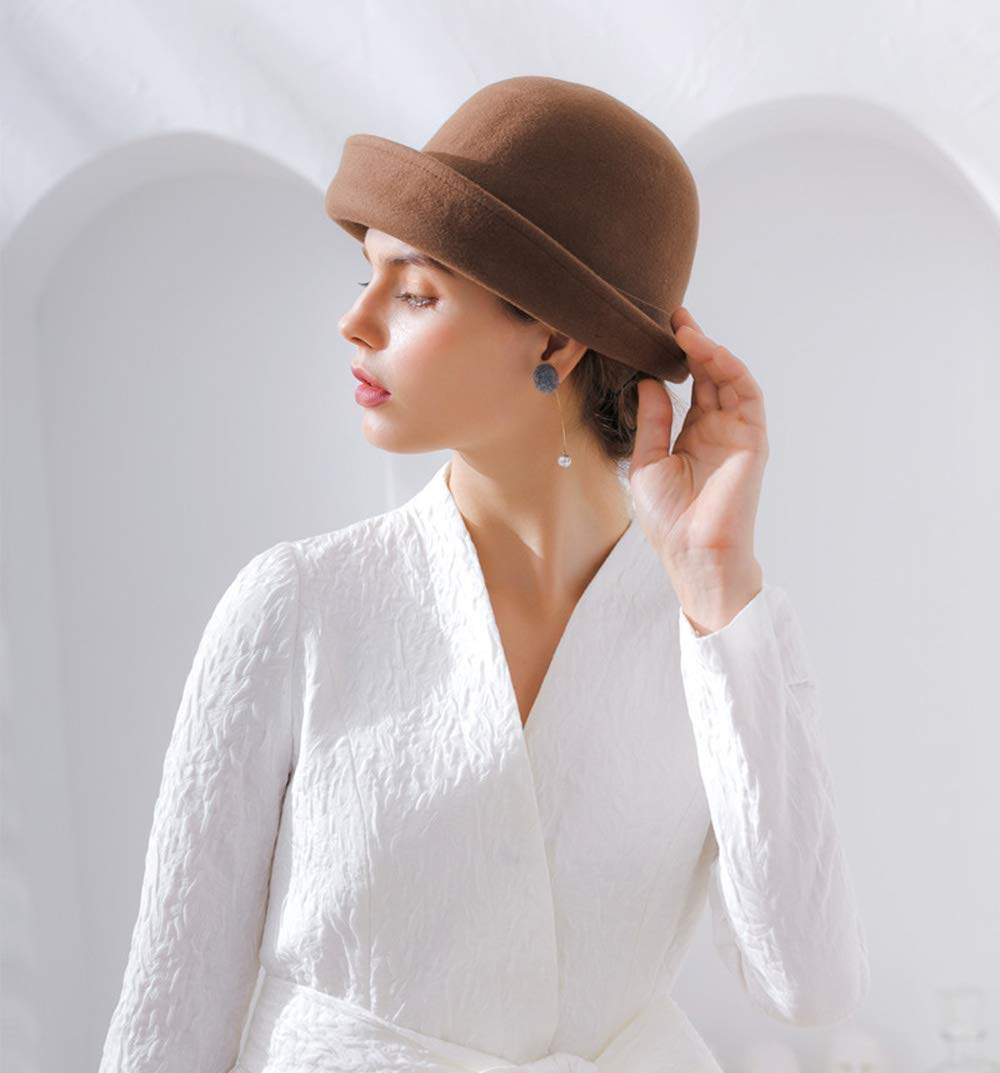 BAIMORE 100% Wool Felt Cloche Bucket Bowler Hat Wedding Hats Winter Women Church Hats